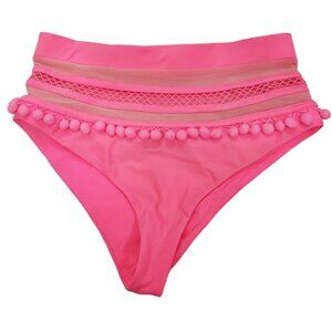Revolve | Tularosa Women's Hot Pink High‎ Waist Pom Pom Mesh Bikini Bottoms S